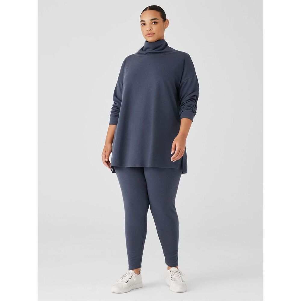 Eileen Fisher Brush Terry Hug Funnel Neck Top Sz 2X Gray Blue - Picture 3 of 10